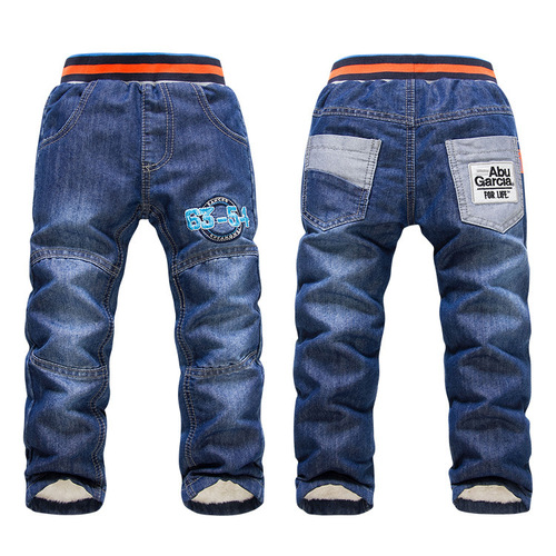 Children's autumn and winter jeans for small and medium-sized children's thick cashmere, boy's cashmere straight pants, baby's warm pants