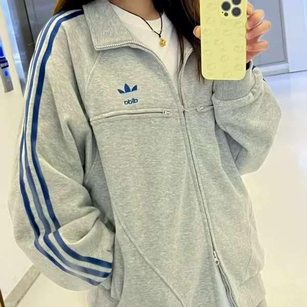 Clover jacket for men and women, autumn and winter, embroidered logo, pure cotton cardigan sweatshirt, sports casual gray-blue jacket 9899