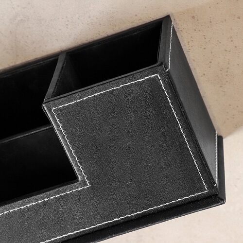 Factory wholesale pen holder simple leather double pen holder multifunctional desktop storage box office supplies stationery storage box