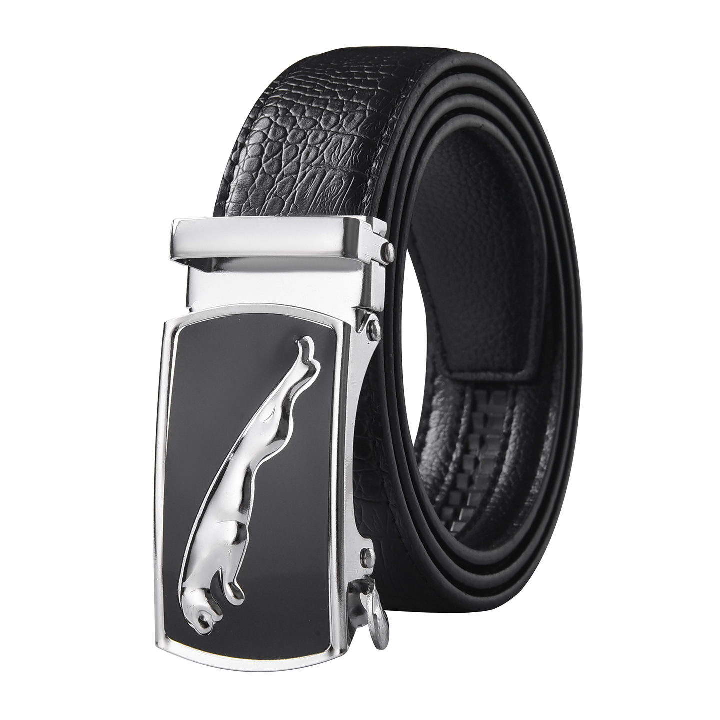 Cuadrado plateado leopardo carril cinturón negro