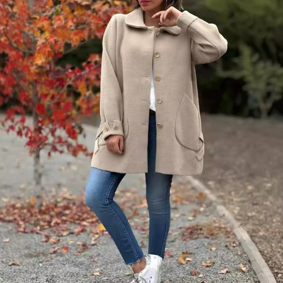 Amazon 2024 Europe and the United States cross-border autumn and winter new ladies lapel solid color casual bow wool coat women's clothing