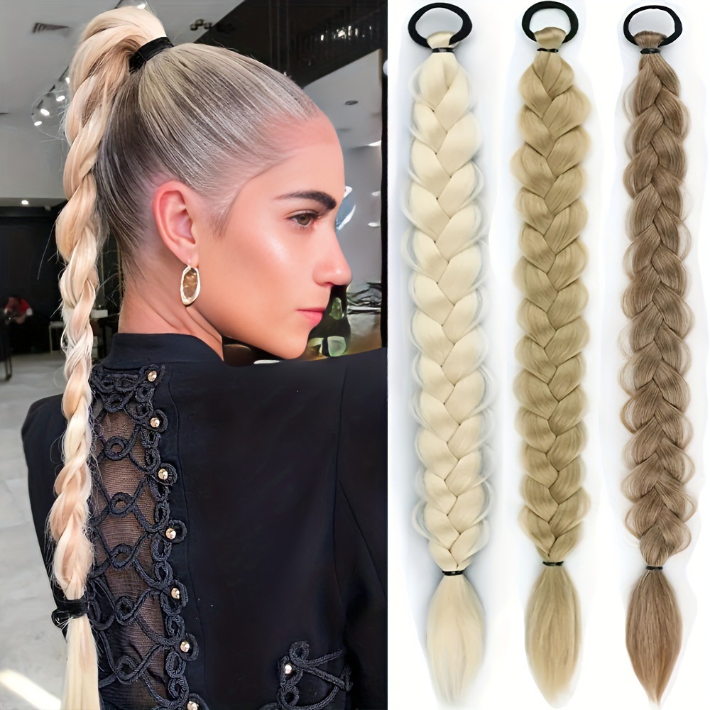 Trenzas de trenza de caballo fibra química larga trenzas de trenza de caballo anillo de pelo peluca de trenza de caballo peluca europea y americana