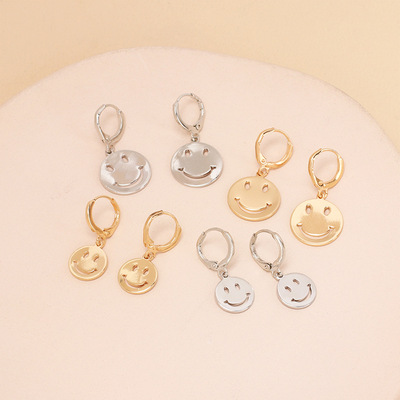 簡約小衆幾何光面亮片笑臉耳環 冷淡風設計感韓國東大門氣質耳飾