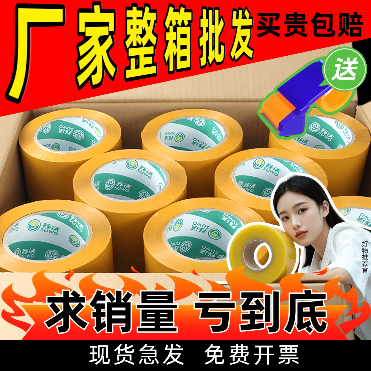 米黄透明胶带小批量打包胶带批发整箱大卷胶布胶纸封箱胶快递厂家