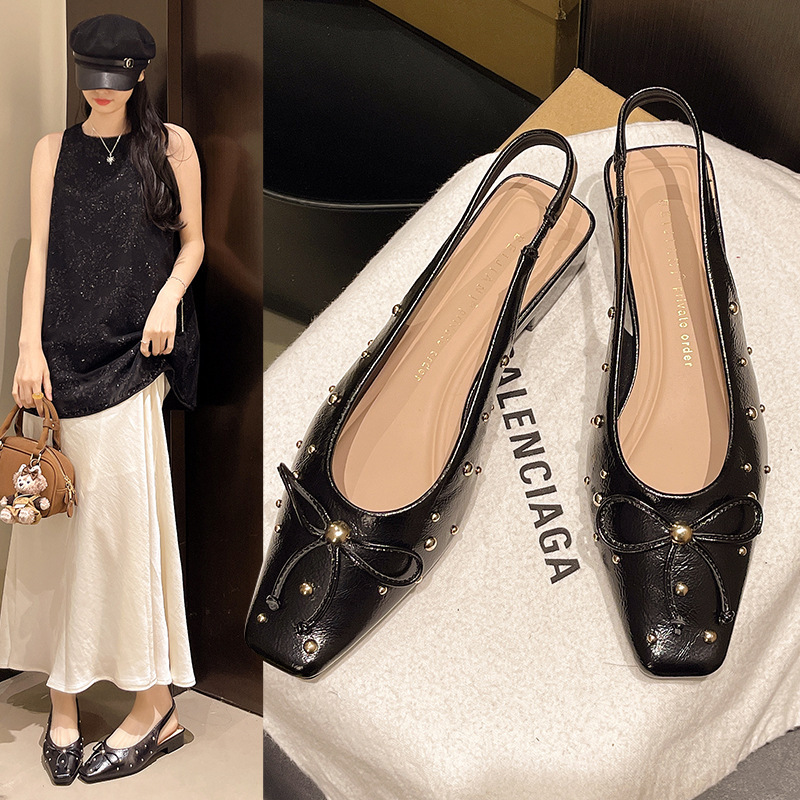 Bow-Tie Black Single-Strap Closed-Toe Sandals for Women, 2026 New Summer Style, Leather Upper, Chunky High Heels Bow-Tie Black Single-Strap Closed-Toe Sandals for Women, 2026 New Summer Style, Leather Upper, Chunky High Heels