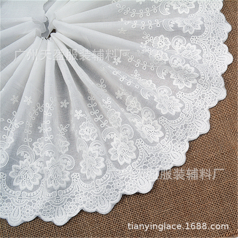 厂家经典杏色棉布玫瑰花刺绣蕾丝花边diy服装辅料洛丽塔材料批发
