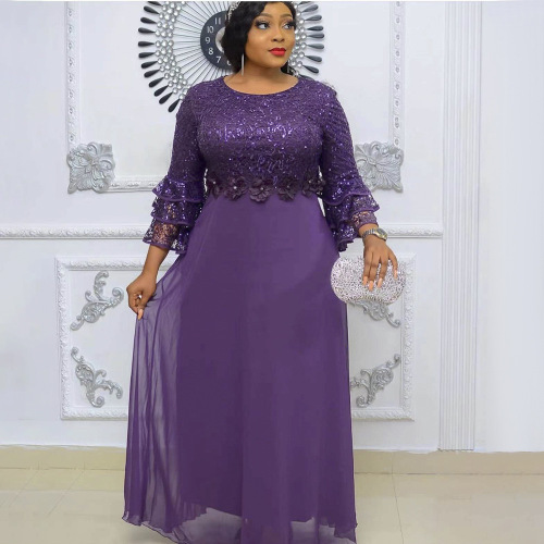 African European American Plus Size Wish New Edge Embroidery Chiffon Dress