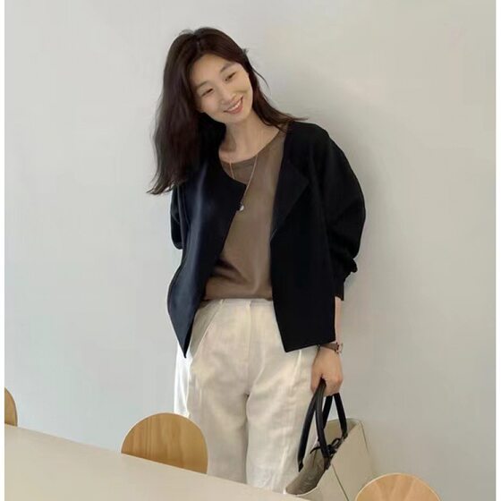 2025 fashion temperament spring summer South Korea chic cotton linen thin short coat