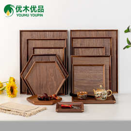 厂家批发黑胡桃木长方形托盘水果点心盘子酒店餐盘方形茶盘刻logo