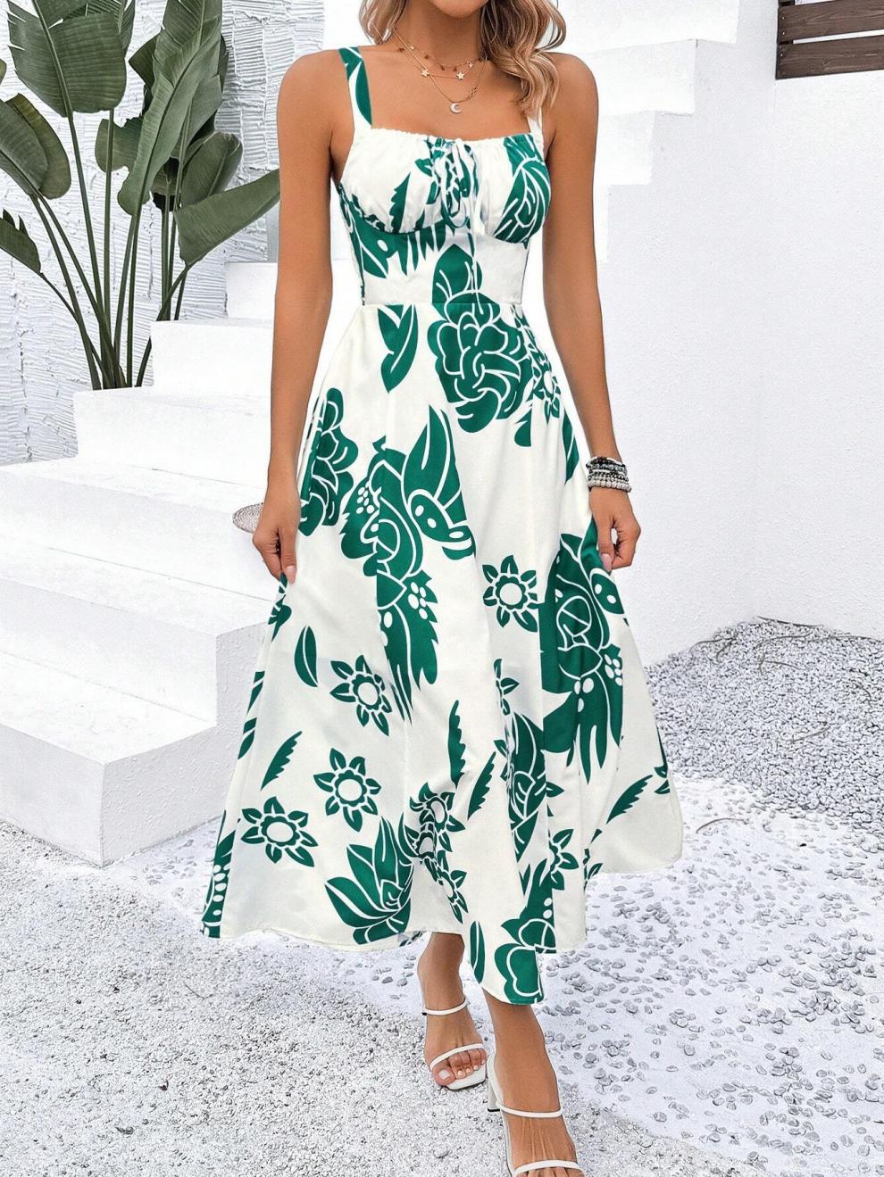 227g Weight Midi Dress Dress Length Type Sleeveless Sleeve Length Strap Dress Dresses Type Sleeveless Sleeve Type Polyester Fabric Type Elastic Waist Waist Line Holiday Occasion Strap Neckline Regular Fit Fit Type Flower Pattern Summer Season Women's Gender Streetwear Style Wholesale Women's Streetwear Flower Holiday Strap Sleeveless Strap Dress 6