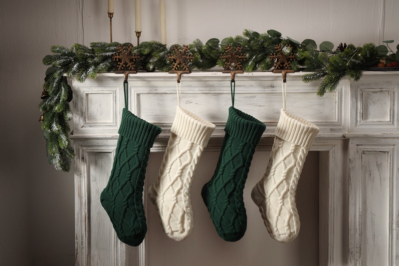 Forniture per ciondoli decorativi in filato da regalo fai da te lavorate a maglia, grande sacchetto per caramelle, doppio set di calzini di Natale a forma di diamante_voghion.com