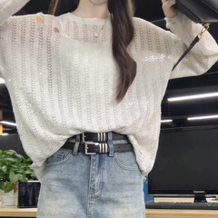 镂空罩衫防晒针织衫女秋季2025新款薄款慵懒风宽松上衣外搭空调衫