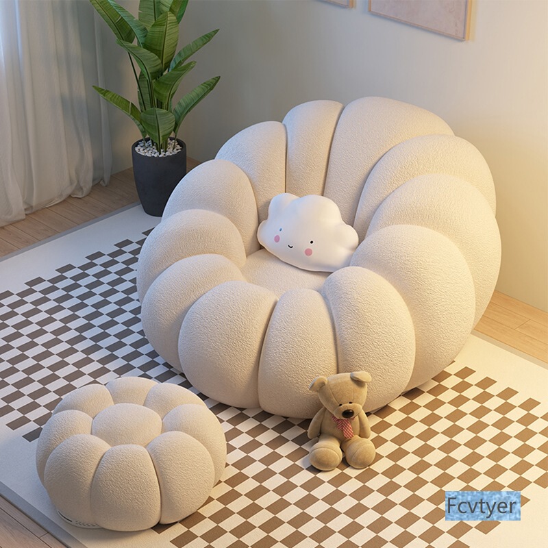 Lazy Sofa That Can Be Used for Lying down and Sleeping, Small Sofa for Bedroom, Recliner for Master Bedroom, Pumpkin-Shaped Tatami Chair, Balcony Leisure Chair