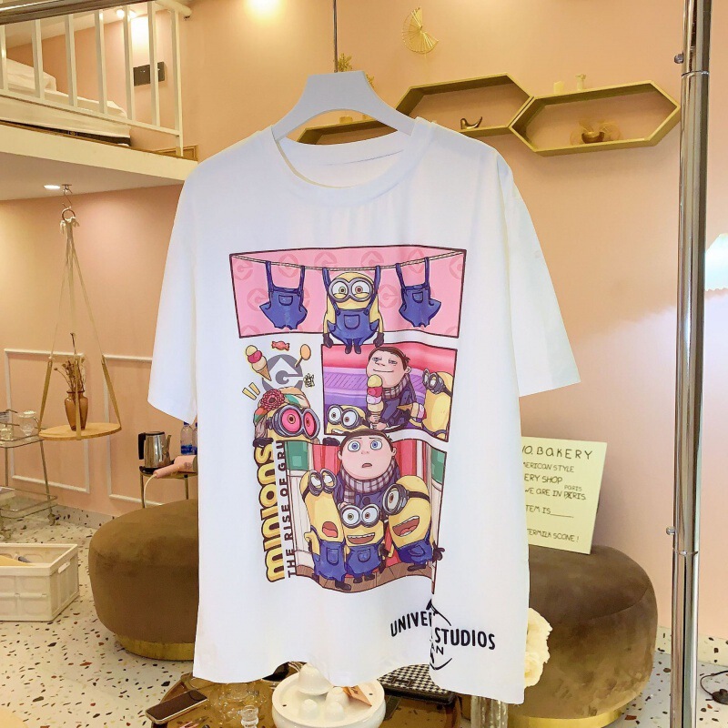 Cross-border Korean Cartoon Minion Short-sleeved T-shirt for Women 2024 New Summer Cartoon Loose Casual Versatile Top