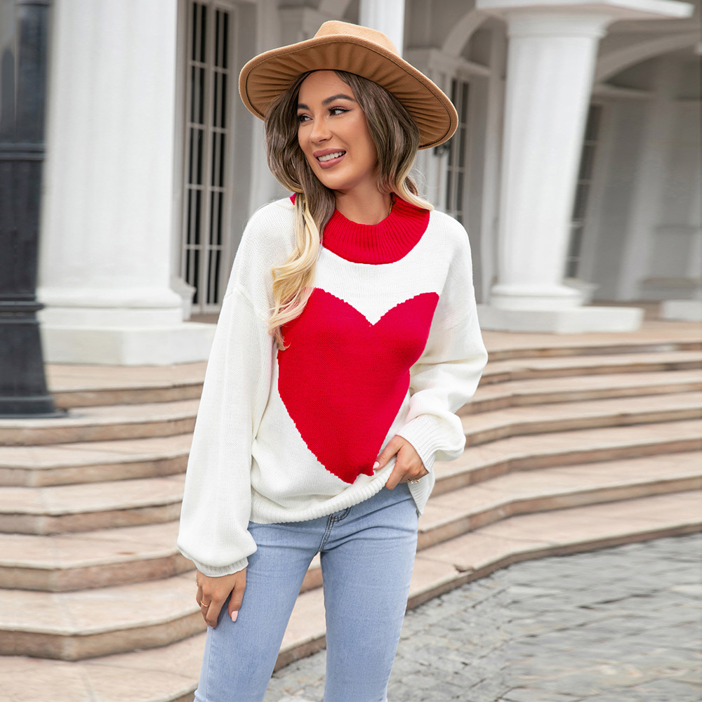 Suéter de Punto con Cuello Redondo y Estampado de Corazón Grande para el Día de San Valentín, Novedades de Primavera 2025, Comercio Exterior de Amazon, para Mujer