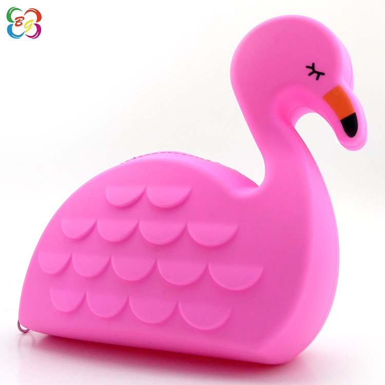 Creativo de silicona flamenco bolso de cambio color caramelo lindo animal bolso de llaves auriculares bolsa de almacenamiento con cremallera
