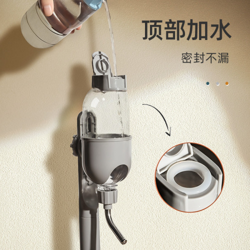 Anti-toppling pole drinking fountain with hanging food bowl for cats and dogs, water dispenser with three steel balls, non-wet mouth, with suction cup