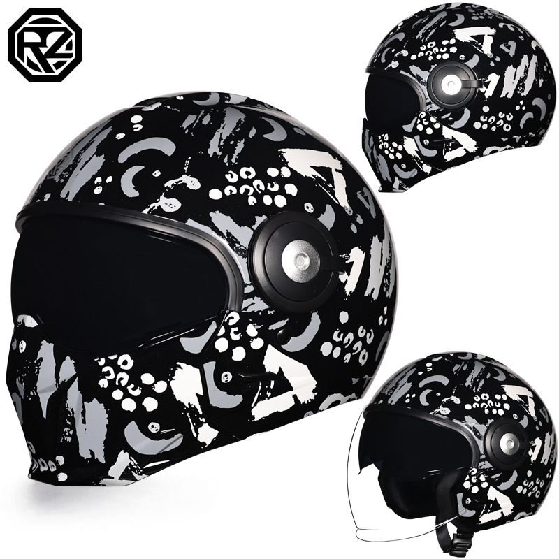 Orz casco retro motocicleta hombres y mujeres invierno motocicleta Harley casco completo certificado 3C cuatro estaciones doble lente
