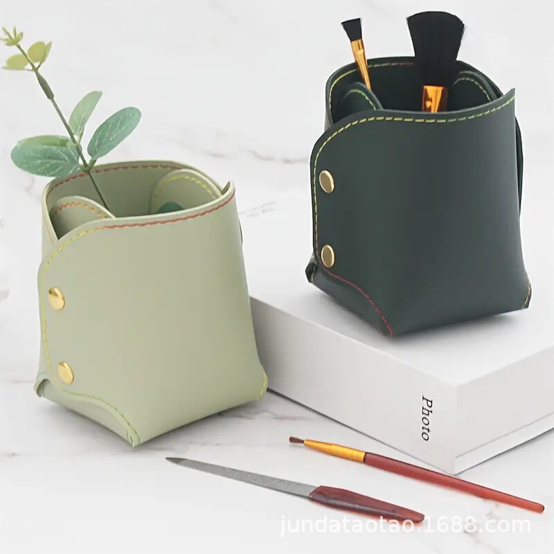 Cross-Border Detachable Leather Pen Holder, Creative Office Desk Stationery Storage Basket, Home Makeup Brush Storage Holder