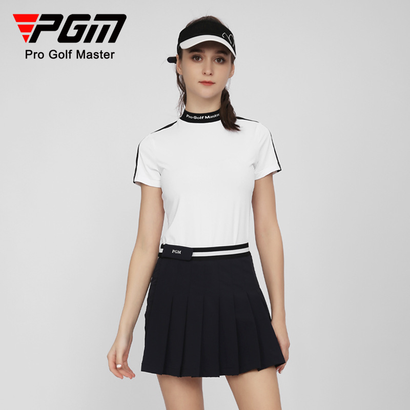 Áo thun golf nữ ngắn tay vải chức năng phối màu tôn dáng — YF558-màu xanh, YF558-màu trắng, YF558-màu hồng