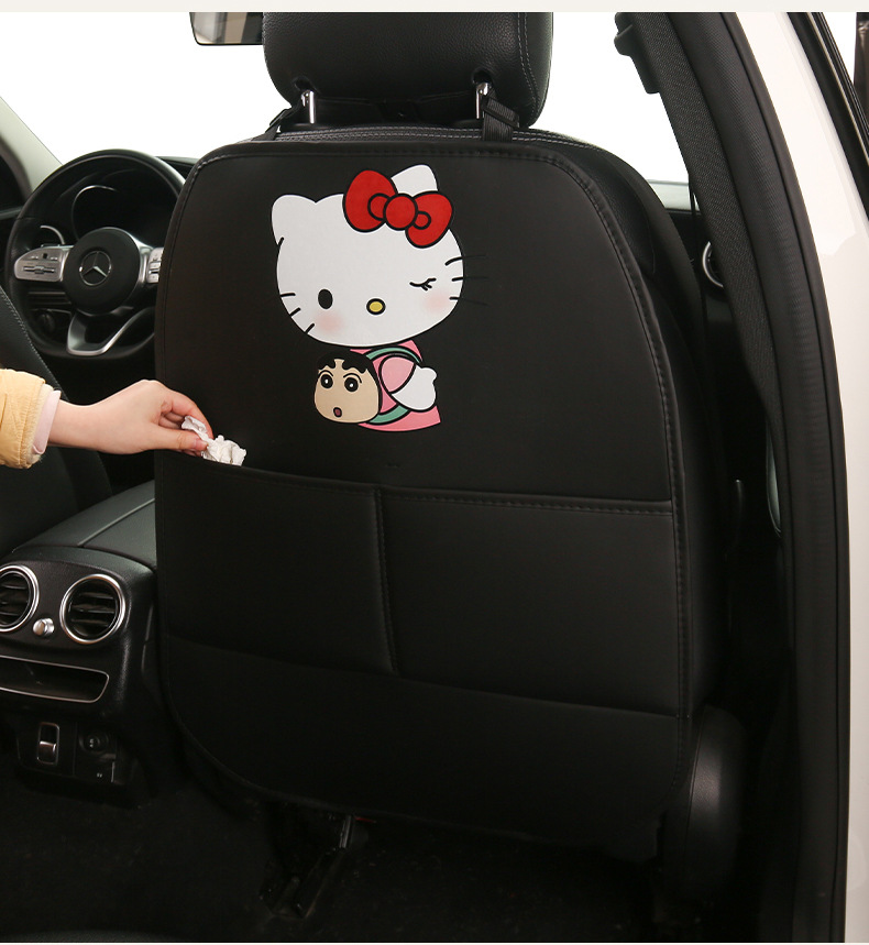 Crayon Shin-Chan Cute Cartoon Car Seat Back Anti-Kick Pad for Women, Car Seat Back Anti-Dirt Pad with Storage Strap