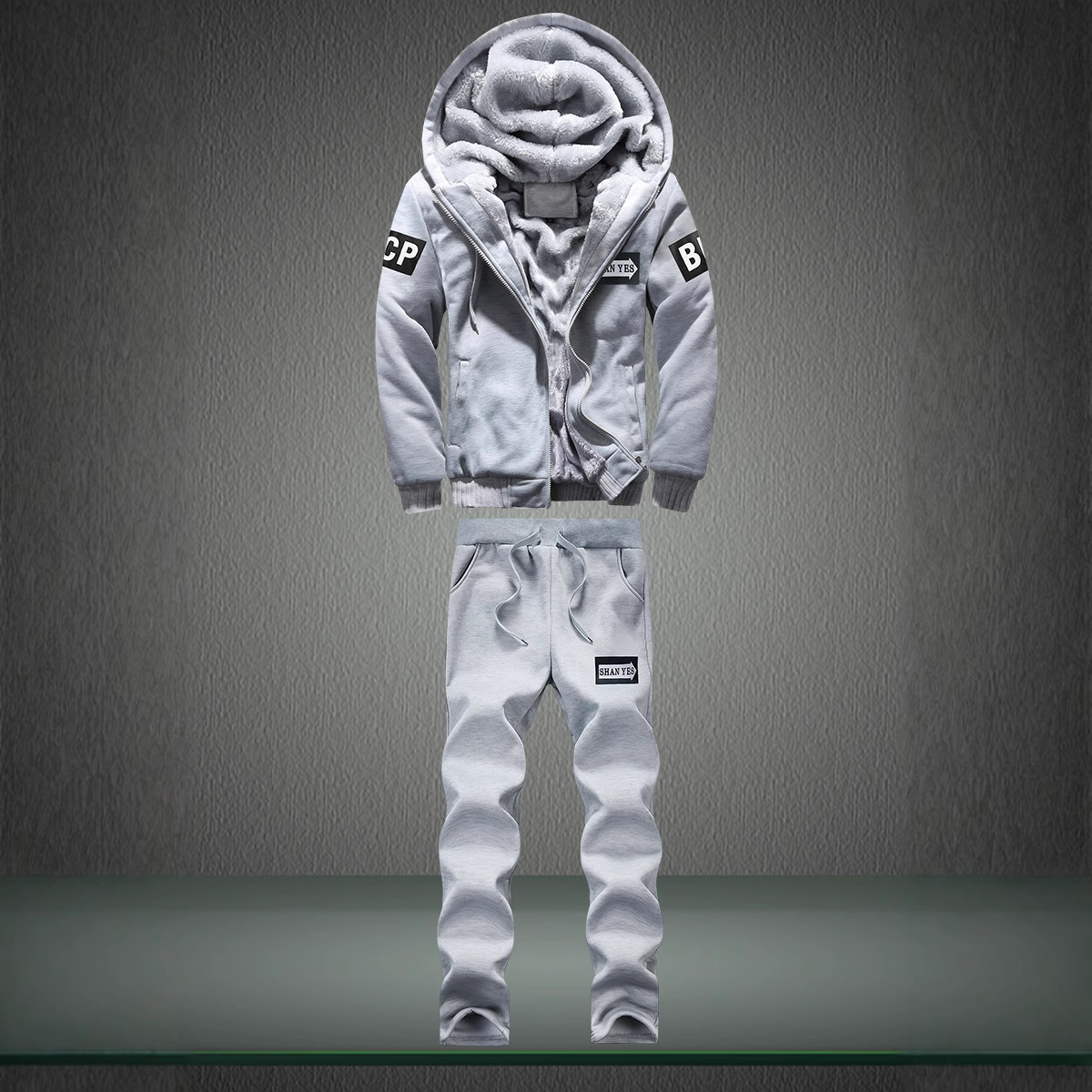 Winter New Men's Sweatshirt Set Fleece-lined Thickened Hooded Jacket Men's Large Size Long-sleeved Sportswear Arrow