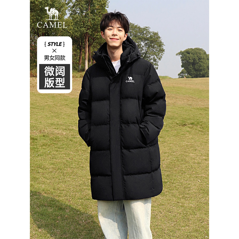 Camel Mid-Length down Jacket New Men's and Women's Autumn and Winter 2025 Three-Proof Fleece-Lined Thickeneded Cold-Proof Warm Jacket