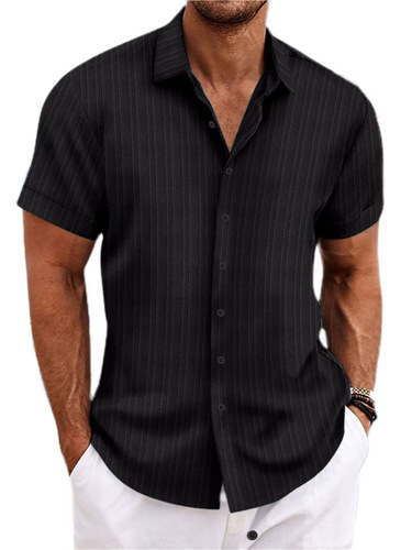 Hot summer new Amazon men's striped jacquard casual shirt sports vacation short-sleeved shirt
