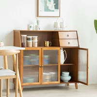 Storage cabinet, Nordic multifunctional, tea wood finish, ribbed glass doors, 10‑year warranty