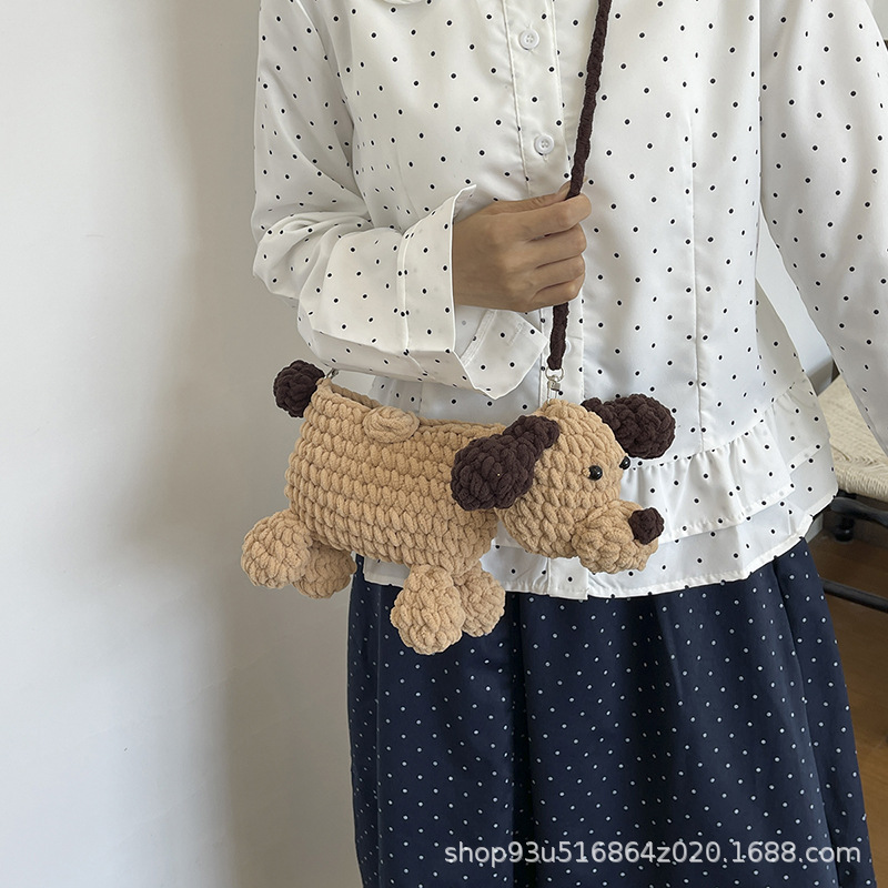 Woolen Knitted Cartoon Puppy Mobile Phone Bag, Autumn and Winter Cute Children's Shoulder Bag, Personalized Handmade Crossbody Bag, Mobile Phone Bag