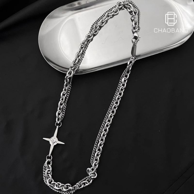 Men's Hip-Hop Niche Cross Double-Layer Chain Stitching Necklace Distinctive All-Match Accessories Cold Style Vintage Accessories Men's Hip-Hop Niche Cross Double-Layer Chain Stitching Necklace Distinctive All-Match Accessories Cold Style Vintage Accessories