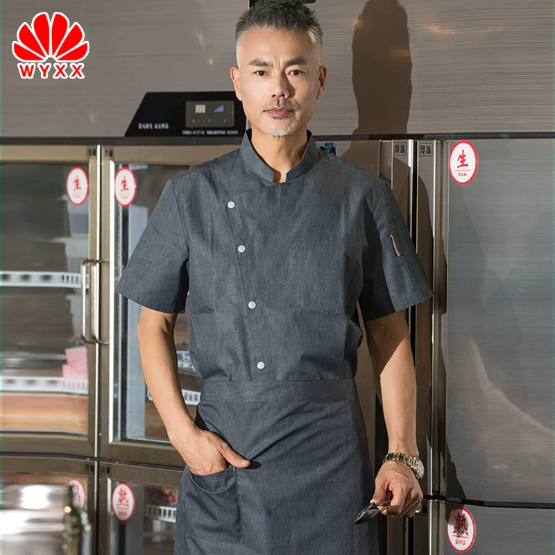 Одежда для шеф-повара Мужская летняя дышащая однотонная рабочая одежда для шеф-повара в отеле больших размеров, тонкая летняя одежда с принтом логотипа