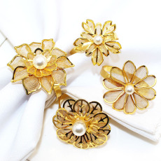 新款酒店餐具金属花朵餐巾环餐巾扣网花餐巾圈金色银色批发