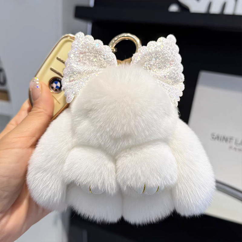 Cute imitación de conejo peludo arco pequeño conejo llavero de automóvil colgante in peluche muñeca mochila colgante