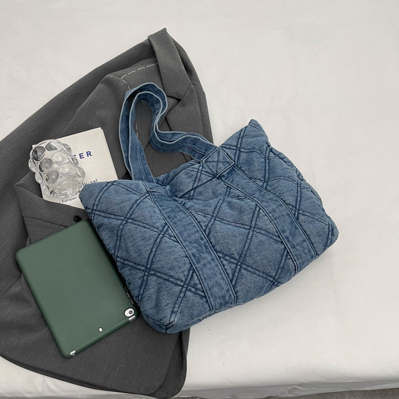 Bolso de mano de diamante para mujer 2024 nuevo retro de gran capacidad de mezclilla bolsa de hombro ligero bolso de hombro de viaje