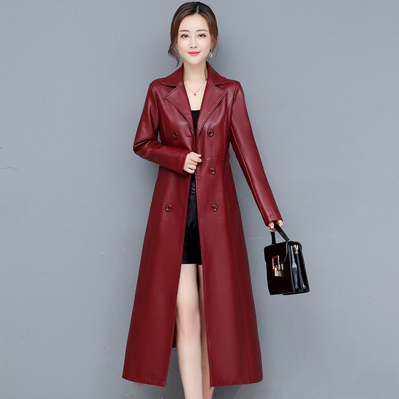 海宁皮衣女中长款过膝pu皮风衣2025秋冬新款绵羊皮大衣大码外套