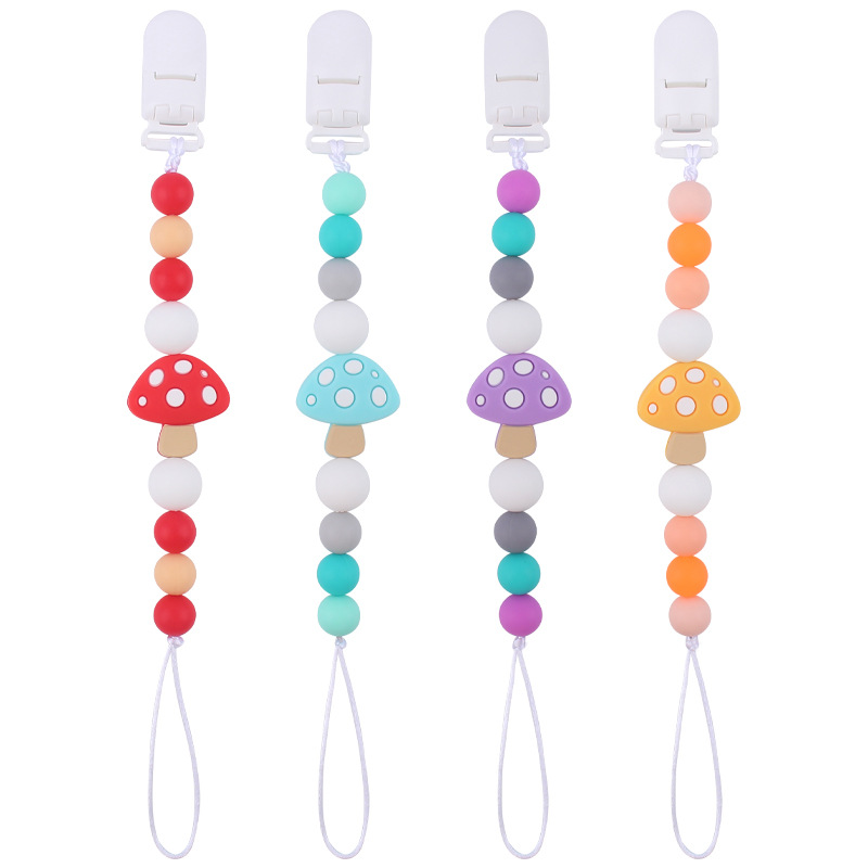 Nuevo bebé suministros dibujos animados seta mordedor creativo bebé lindo silicona mordedura chupete cadena anti-gota cadena