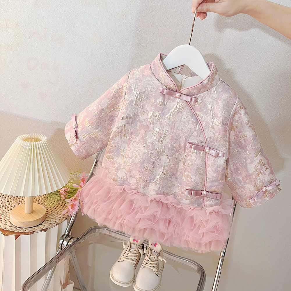 Платье для девочек осень и зима 2024 новый китайский стиль для детей в возрасте до одного года платье принцессы юбка для девочек