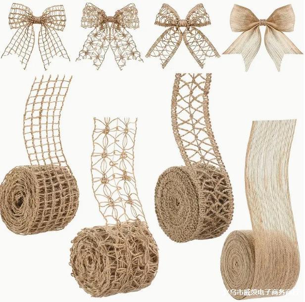跨境麻布卷丝带黄麻领带网状麻布丝带装饰蝴蝶结黄麻绳蝴蝶2m