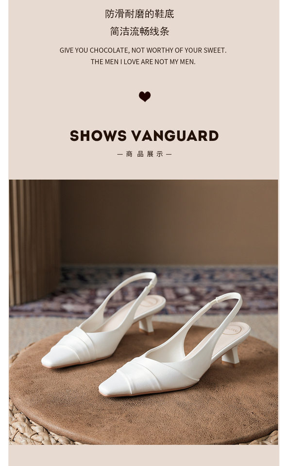 Sandal nữ bít mũi hở gót vải satin mũi vuông gót thấp thanh lịch — Màu bạc, Màu hồng nhạt, Màu trắng ngà chi tiết 7