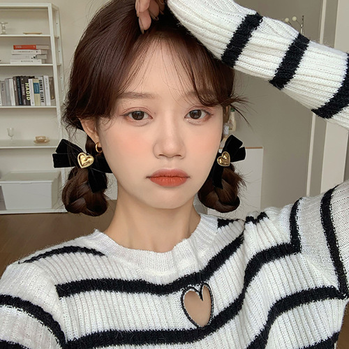 Cute black love bow checkerboard hair rope Korean version ins retro hair catcher Internet celebrity hair accessories for women