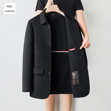 秋季羊毛呢子外套男商务双面呢翻领夹克中老年毛呢上衣男商务风