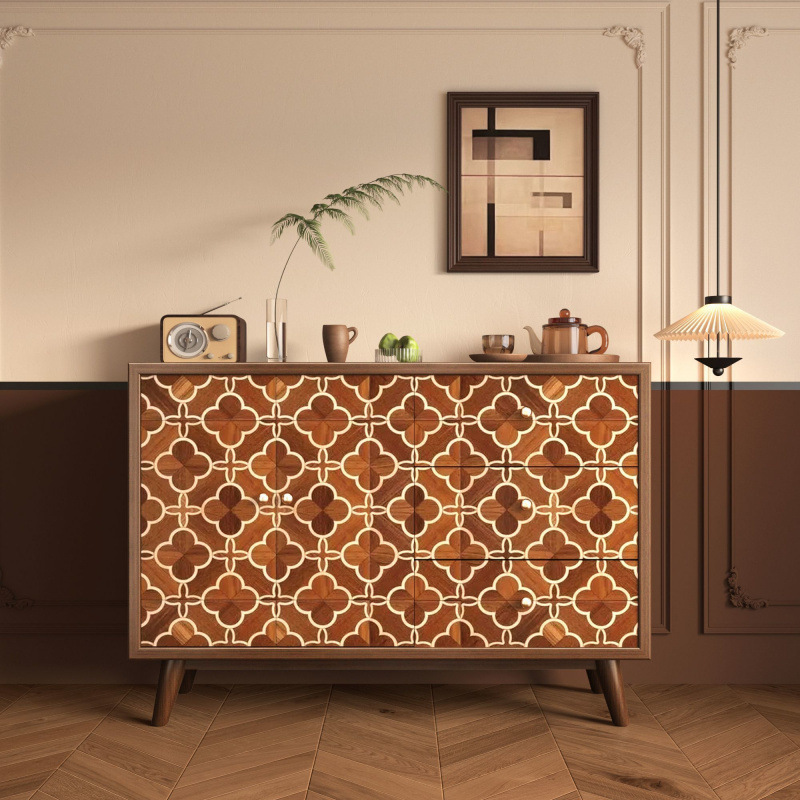 French-Style Retro Entryway Cabinet and Shoe Cabinet Combination, American Mid-Century Style Living Room Facing Door, Home Light Luxury Decorative Cabinet Side Cabinet