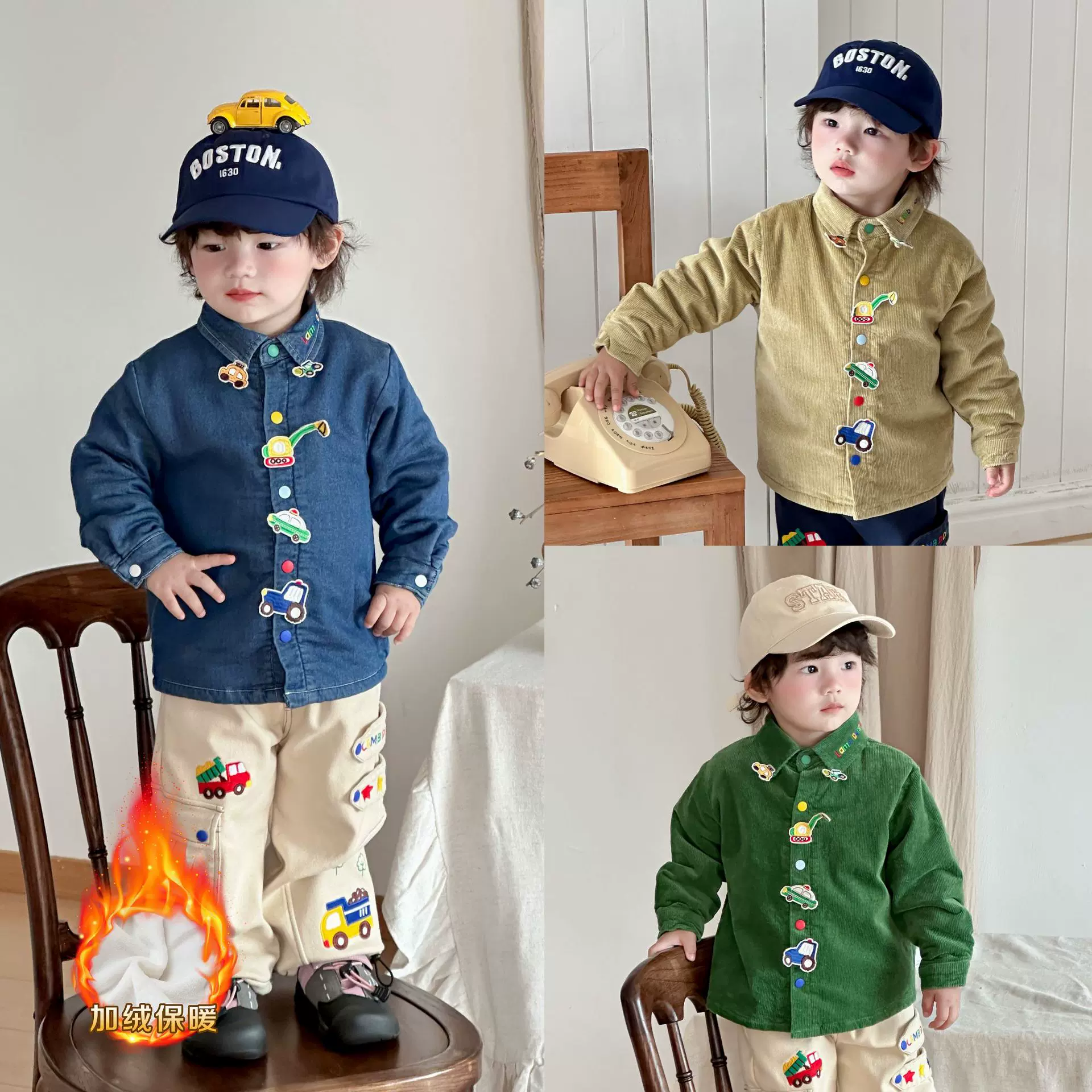 男童衬衫2025秋冬季新款儿童加绒衬衫纯色男童衬衣儿童秋衣一件代
