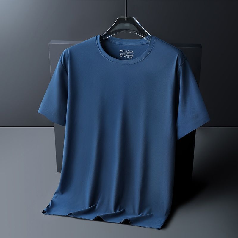 アイスシルクシームレス半袖Tシャツメンズ夏薄いラウンドネックTシャツメンズプラスファットプラスサイズカジュアル速乾服|undefined