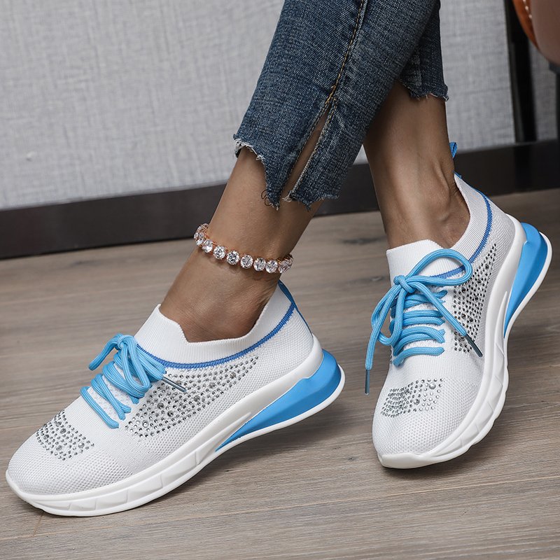 flying-woven breathable rhinestone flat lace-up sports shoes NSJJX133405