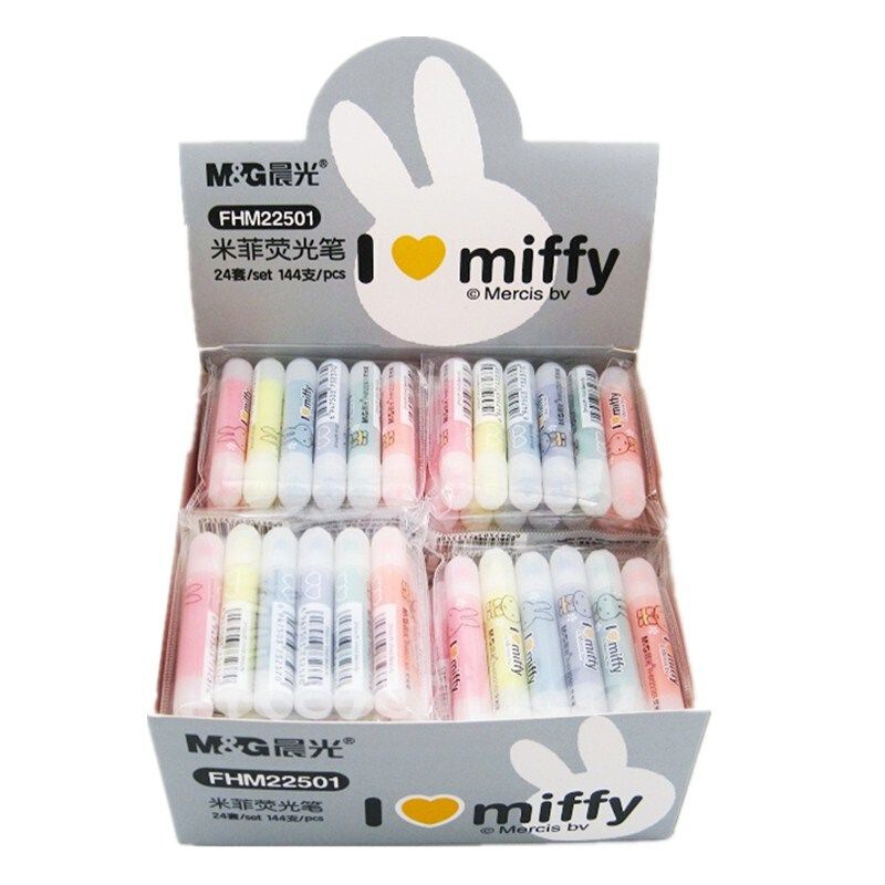 Morning Light Miffy Mini Highlighter Small Size Colorful Six-Color Set for Students with Slant Tip for Highlighting, Quick-Dry Writing, and Marking