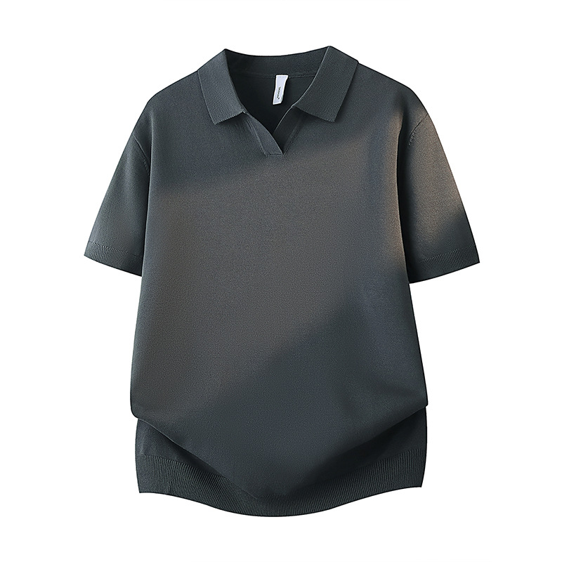 Polo camiseta de punto camiseta de manga corta hombre cuello V gaviota cuello viejo viento delgado camiseta de hielo de seda de verano fábrica transfronteriza al por mayor