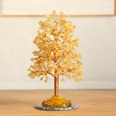 天然水晶招財樹発財樹瑪瑙片底金振り木手作り工芸品クリスマスツリー置物