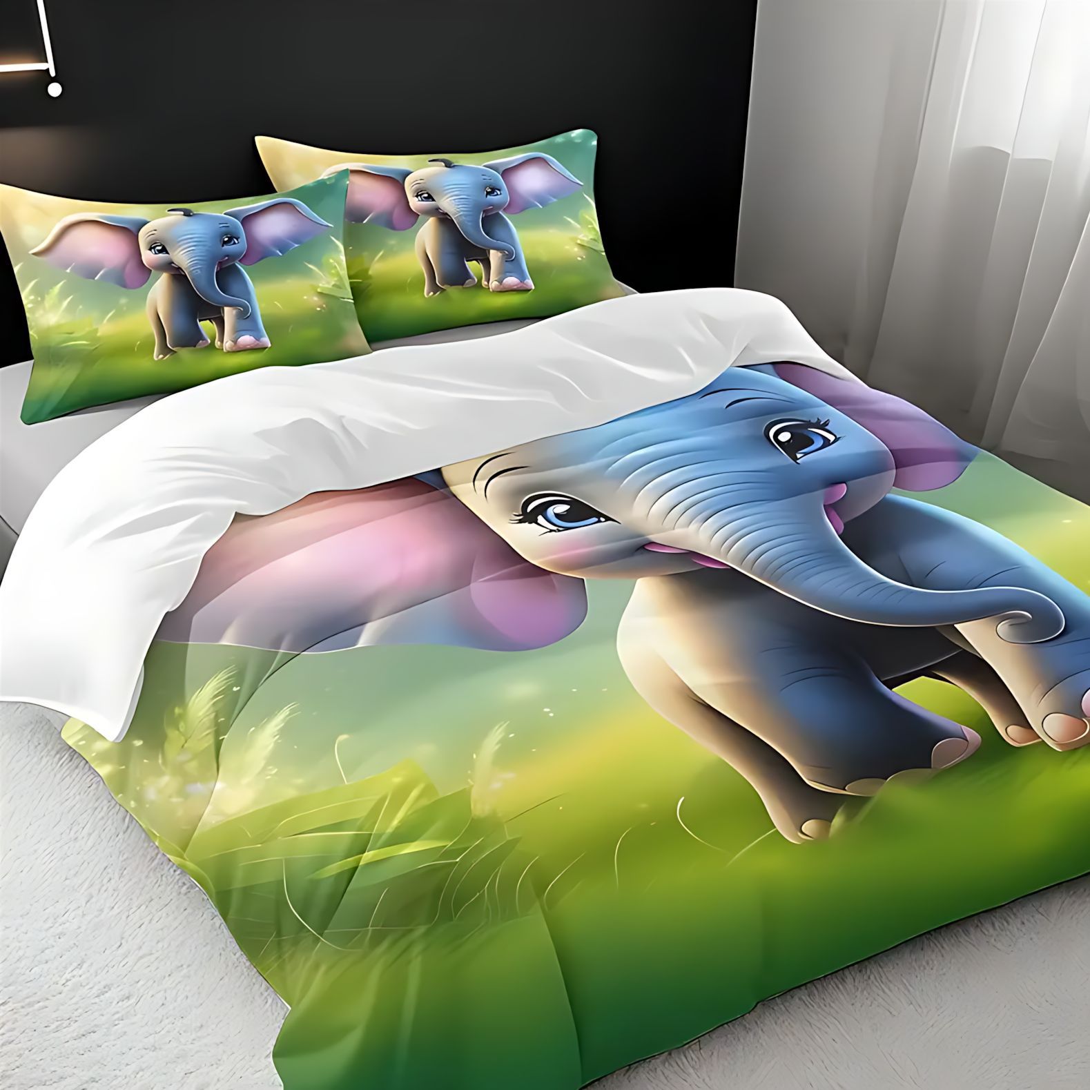 TEMU / JIT fuente fabricante de dibujos animados elephant impresión digital 3D colcha colchón kit para ordenar dibujos